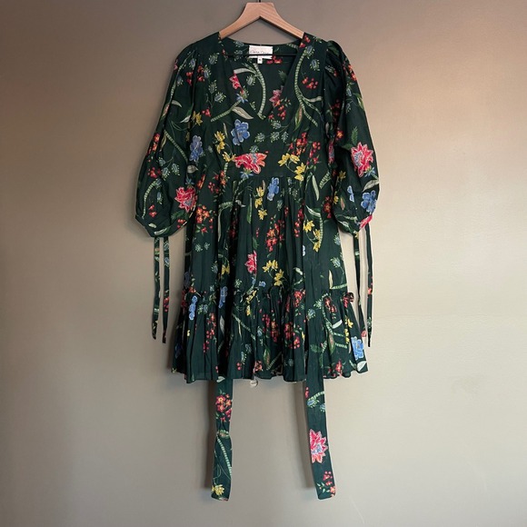 Cara Cara Millbrook Dress Green Pink Floral Size XS‎ Mini Flouncy Chic Feminine - Picture 6 of 16
